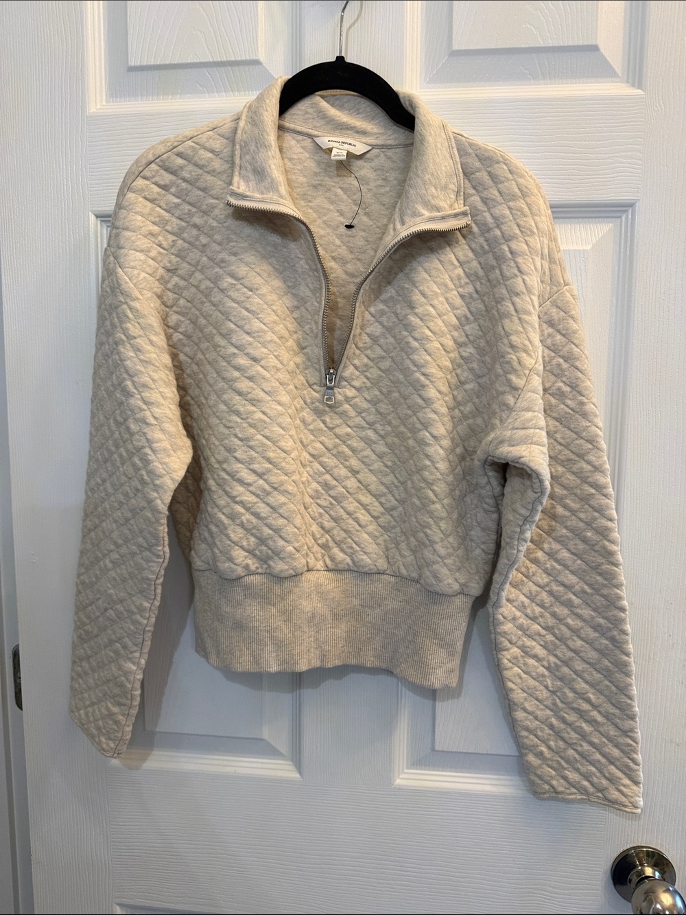 Banana Republic Factory Quilted Half-Zip Sweatshirt Funnel Neck or Collar- Cream